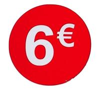Etiquetas de Precio 6€ Euro Pack de 1000 Pegatinas Redondas Rojas Adhesivo Desplegable Price Stickers Rebajas Descuentos Oferta Liquidación