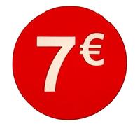 Etiquetas de Precio 7€ Euro Pack de 1000 Pegatinas Redondas Rojas Adhesivo Desplegable Price Stickers Rebajas Descuentos Oferta Liquidación