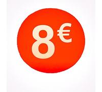 Etiquetas de Precio 8€ Euro Pack de 1000 Pegatinas Redondas Rojas Adhesivo Desplegable Price Stickers Rebajas Descuentos Oferta Liquidación