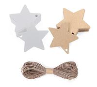 Etiquetas de regalo de estrella de 100 piezas con hilo de yute natural de 20 m / 65 pies, blanco y marrón de 6 cm, etiqueta de papel Kraft para tarjetas de recuerdo de boda, etiqueta de regalo