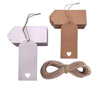 Etiquetas de regalo de papel de estraza 100 unidades, colgantes de papel de estraza con corazón y cuerda de yute, 30 m, para bodas, regalos de manualidades como etiquetas de precio