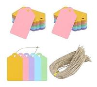 Etiquetas de regalo de papel de estraza 7 x 4 cm, 200 etiquetas y 200 unidades de cuerda de yute, para manualidades, Navidad, bodas, regalos (5 colores)
