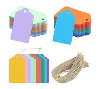 Etiquetas de regalo de papel de estraza 7 x 4 cm, 200 etiquetas y 200 unidades de cuerda de yute, para manualidades, Navidad, bodas, regalos (10 colores)