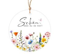 Etiquetas de regalo jijAcraft "SCHÖN DASS DU DA BIST": 50 etiquetas de papel redondo de 5,5 cm para boda, comunión, etiquetas de papel kraft en blanco con cuerda de yute para cumpleaños, fiesta