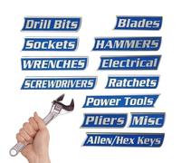 Etiquetas herramientas - 12 piezas imán fuerte - Etiquetas magnéticas impresas fáciles de leer | Para Garaje, cajones, taller, casa, reparación, coche mecánico Identificación