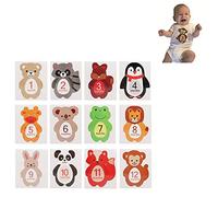 Etiquetas Mensuales para Fotos de Bebé, 12 Unidades, Diseño Infantil con Animales, ideal para Recuerdos del Primer Año for Sesiones Fotográficas