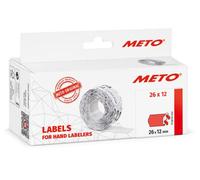 Etiquetas Meto para etiquetadoras manuales (26 x 12 mm, 1 línea, rojo fluorescente, 6000 unidades, adherencia permanente, para Meto, Contact, Sato, Avery, Tovel, Samark, etc.)