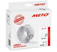 Etiquetas Meto para etiquetadoras manuales (26x12 mm, 1 línea, blanco, 12.000 unidades, removibles, para Meto, Contact, Sato, Avery, Tovel, Samark, etc.)