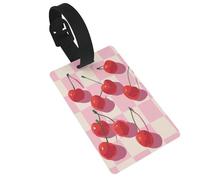Etiquetas minimalistas de cerezas en rosa y blanco a cuadros para equipaje, etiqueta de identificación de nombre, etiquetas de maleta, ideales para viajes, cruceros, mochilas, bolsas