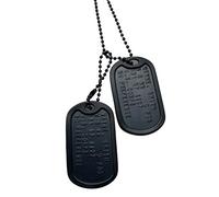 Etiquetas negras de las fuerzas especiales - Juego de 2 etiquetas personalizadas de aluminio anodizado negro con cadenas de bolas y silenciadores.