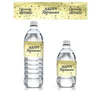 Etiquetas para botella de agua de fiesta de jubilación en negro y dorado, 24 pegatinas