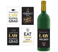 Etiquetas para botellas de graduación de la escuela de derecho - 5.25 pulgadas de alto x 3.4 pulgadas de ancho | Diseño surtido | Paquete de 5