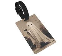 Etiquetas para equipaje con diseño de fantasma de sábana blanca con copa de vino tinto, etiquetas para maletas con nombre, ideales para viajes, cruceros, mochilas y bolsos.