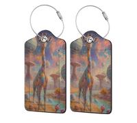 Etiquetas para equipaje con diseño de jirafa y planeta en el espacio, con lazo de acero inoxidable, cubierta de privacidad, identificación, diseño único, divertido y lindo, 2 unidades