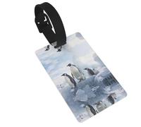 Etiquetas para equipaje con diseño de pingüinos en la nieve. Identificadores de nombre para reconocer fácilmente el equipaje. Ideales para viajes con maletas. Color negro.
