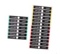 Etiquetas para pesas de 5 a 100 kg con números y orificio para ejercicios de entrenamiento de fuerza.