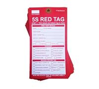 Etiquetas rojas 5S de Go Industro. Paquete de 100 etiquetas. Fácil de escribir con cualquier bolígrafo. Material de tarjeta resistente con agujero perforado reforzado para todos los sectores