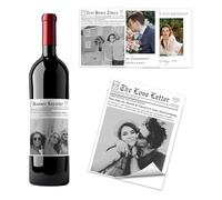 Etiquetas Vino Personalizadas UIDMEN Impermeables, Texto/Logo/Imagen Bodas Cumpleaños, Estilo Periódico, Guardar Fecha Decoración, 3.75x5.25 Pulgadas