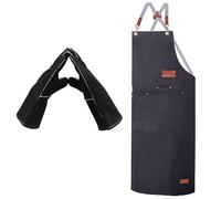 ETLEE Guantes de barbacoa resistentes al calor 300 °C de piel + delantal para hombre - Guantes de horno y delantal de cocina para hombre con botones de metal, accesorios para barbacoa, regalo para