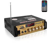 Etlephe Mini amplificador HIFI Bluetooth 5.0 estéreo Audio 12V 220V 600W 2 Canales Pantalla LCD Alta Fidelidad Radio FM portátil Entrada de tarjeta SD / USB para casa o coche