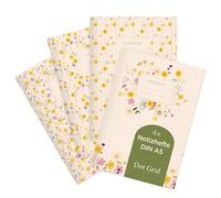 etmamu 1072 Juego de 4 cuadernos A5, diseño de flores de prado, acuarela, para notas, bocetos, diario y planificación, cuadrícula de puntos