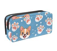 etoenbrc Estuche para lápices, Corgi y pata de perro con cremallera, bolsa impermeable para bolígrafos, suministros de oficina, organizador de papelería para adolescentes, niñas, adultos y