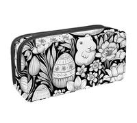 etoenbrc Estuche para lápices, estuche para lápices Q de huevos de Pascua negro y blanco con cremallera, bolsa impermeable para bolígrafos, suministros de oficina, organizador de papelería para