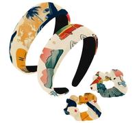 etoenbrc Paquete de 2 diademas anchas de poliéster y coletero para mujer, diademas con patrón de rutas de viaje, banda para el pelo, banda para el pelo a la moda, antideslizante, para niñas y mujeres,