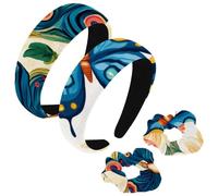 etoenbrc Paquete de 2 diademas anchas de poliéster y coletero para mujer, diademas de plumas de mariposa, banda para el pelo, a la moda, antideslizante, para niñas y mujeres, accesorios para el