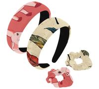 etoenbrc Paquete de 2 diademas anchas de poliéster y coletero para mujer, diademas de plumas vintage, banda para el pelo, a la moda, antideslizante, para niñas y mujeres, accesorios para el cabello