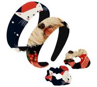 etoenbrc Paquete de 2 diademas anchas de poliéster y coletero para mujer, diseño de copo de nieve de Navidad, diademas de perro, banda para el pelo, a la moda, antideslizante, para niñas y mujeres,