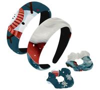 etoenbrc Paquete de 2 diademas anchas de poliéster y coletero para mujer, diseño de muñeco de nieve de Navidad, diademas C, banda para el pelo, a la moda, antideslizante, para niñas y mujeres,