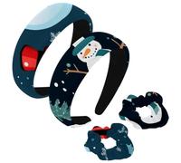 etoenbrc Paquete de 2 diademas anchas de poliéster y coletero para mujer, diseño de muñeco de nieve de Navidad, diademas K para el pelo, banda para el pelo antideslizante para niñas y mujeres,