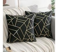 ETOLISHOP Cubierta de Cojín Negro y Dorado 45x45 Cojín Decorativo Geométrico Juego de Cama de 2 Terciopelo Cuadrado Cubierta de Almohada Moderna 18x18 para Sala de Estar Dormitorio Sofá
