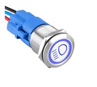 ETOPARS Acero Inoxidable 19mm Interruptor de Botón 12V 5A Interruptor de Palanca Coche Impermeable Metal Interruptor Basculante 1NO 1NC Enchufe Cable Azul Luz Haz Principal