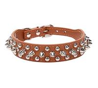 ETOPARS Collar de Cuero para Perro Con Pinchos y Tachuelas Ajustables (L, Marrón)