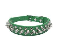 ETOPARS Collar de Cuero para Perro con Tachuelas de Pinchos, Collar para Perro con Remaches de Púas y Tachuelas Ajustables, Collar con Pinchos y Tachuelas (M, Verde)