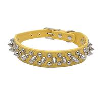 ETOPARS Collar de Cuero para Perro con Tachuelas de Pinchos, Collar para Perro con Remaches de Púas y Tachuelas Ajustables, Collar con Pinchos y Tachuelas (M, Amarillo)