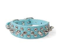 ETOPARS Collar de Cuero para Perro con Tachuelas de Pinchos, Collar para Perro con Remaches de Púas y Tachuelas Ajustables, Collar con Pinchos y Tachuelas (L, Azul)