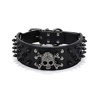 ETOPARS Collar de Perro de Calavera con Remaches, Collar para Perro Grande y Mediano, Collar para Perro de Piel Sintética de Cocodrilo con Remaches Puntiagudos