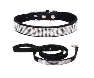 ETOPARS Correas de Collar de Perro con Diamantes de Imitación, Collar para Mascotas Correa de Piel de Ante Suave y Brillante