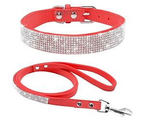 ETOPARS Correas de Collar de Perro con Diamantes de Imitación, Collar para Mascotas Correa de Piel de Ante Suave y Brillante