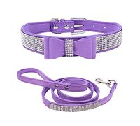 ETOPARS Correas de Collar de Perro con Diamantes de Imitación, Collar y Correa para Perro, Collar para Perro Correa de Piel de Ante Suave y Brillante