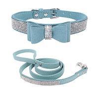 ETOPARS Correas de Collar de Perro con Diamantes de Imitación, Collar y Correa para Perro, Collar para Perro Correa de Piel de Ante Suave y Brillante