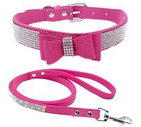 ETOPARS Correas de Collar de Perro con Diamantes de Imitación, Collar y Correa para Perro, Collar para Perro Correa de Piel de Ante Suave y Brillante