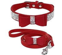 ETOPARS Correas de Collar de Perro con Diamantes de Imitación, Collar y Correa para Perro, Collar para Perro Correa de Piel de Ante Suave y Brillante