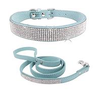 ETOPARS Correas de Collar de Perro con Diamantes de Imitación, Collar y Correa para Perro, Collar para Perro Correa de Piel de Ante Suave y Brillante, Arnés para Collar de Perro para Mascotas