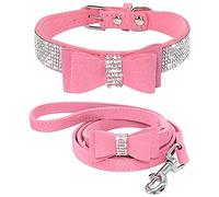 ETOPARS Correas de Collar de Perro con Diamantes de Imitación, Collar y Correa para Perro, Collar para Perro Correa de Piel de Ante Suave y Brillante