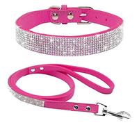ETOPARS Correas de Collar de Perro con Diamantes de Imitación, Collar y Correa para Perro, Collar para Perro Correa de Piel de Ante Suave y Brillante, Arnés para Collar de Perro para Mascotas