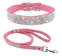 ETOPARS Correas de Collar de Perro con Diamantes de Imitación, Collar y Correa para Perro, Collar para Perro Correa de Piel de Ante Suave y Brillante, Arnés para Collar de Perro para Mascotas